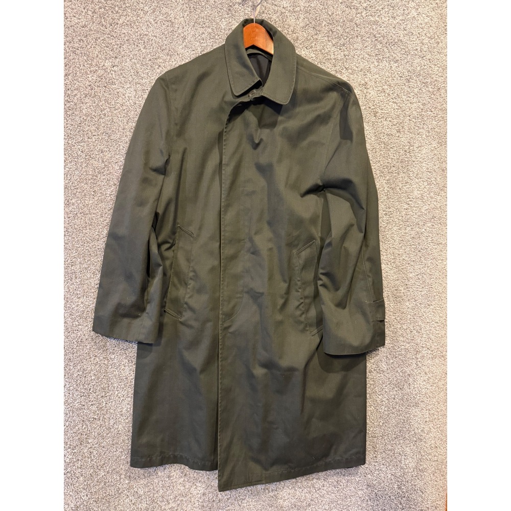 Towncraft Penn-Prest Trench Coat Men 42 Short Green Full Length Jacket Outerwear